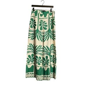 Wide Leg Green & Cream Printed Palazzo Pants